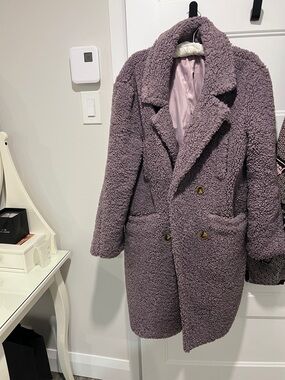 Astr Double-Breasted Teddy Coat in Dusty Lavender